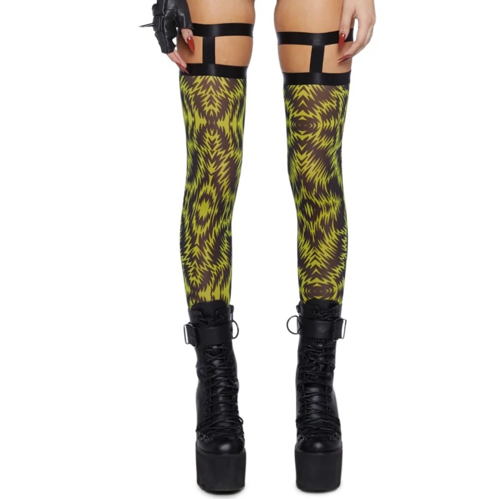 Dolls Kill neon green + black stocking garters